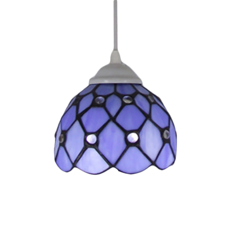 Tiffany Cut Glass Hanging Light Fixture For Bedroom - Beige/Light Blue/Dark Blue
