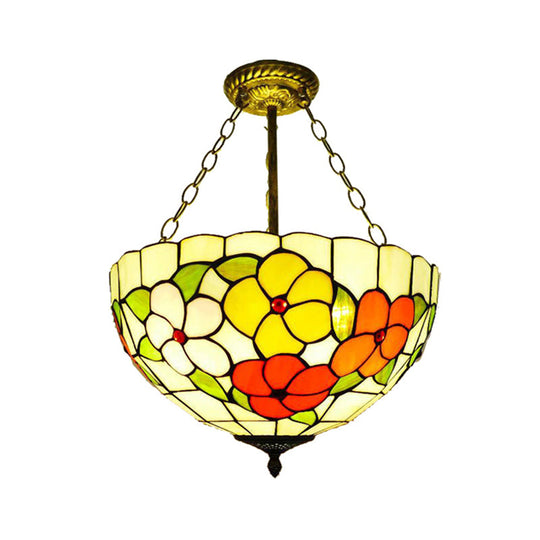 Inverted Semi Ceiling Mount Light - Tiffany-Style Stained Glass Lamp For Villa