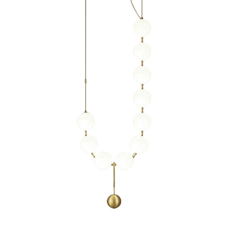 Gold Milk Glass Chandelier With Necklace-Shaped Dining Table Design - 10 Lights Simple Hanging Light