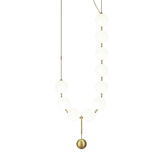 Gold Milk Glass Chandelier With Necklace-Shaped Dining Table Design - 10 Lights Simple Hanging Light
