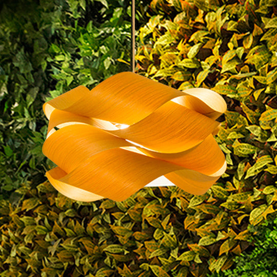 Contemporary Wooden Pendant Lamp With Twist Design - 1 Light Beige Hanging For Living Room 18/23.5