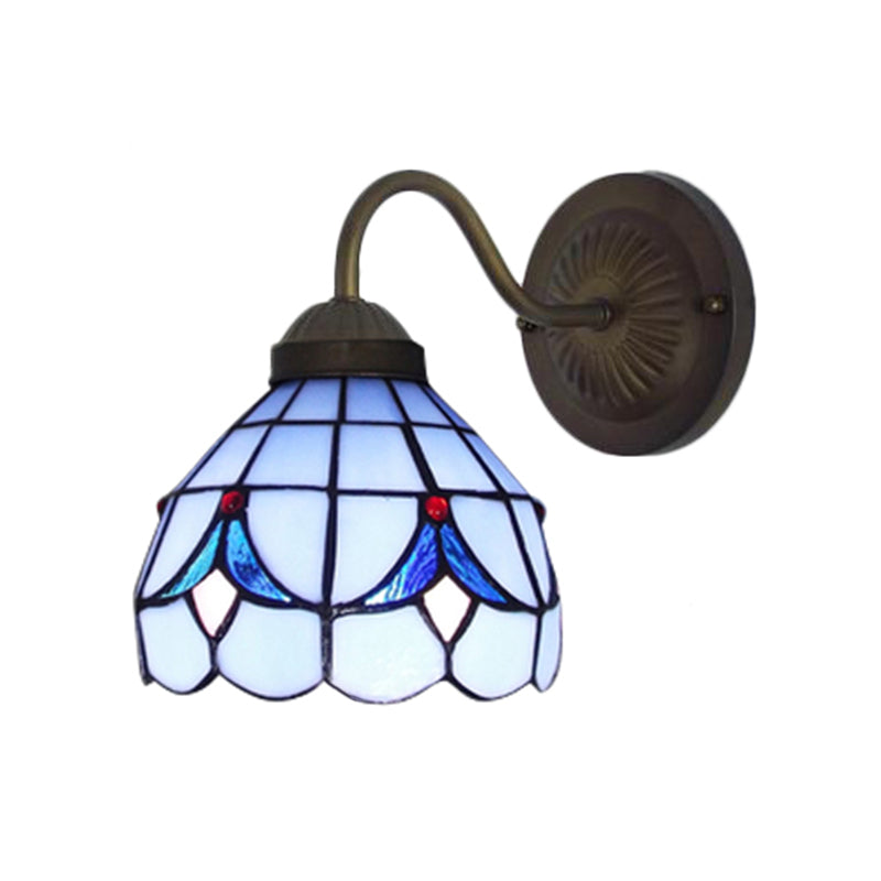 Flower Sconce Light Fixture - Tiffany White/Blue Glass Wall Mounted For Bedroom