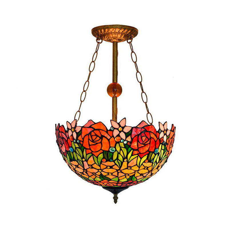 Rustic Blossom Stained Glass Ceiling Lamp In Orange-Red By Tiffany