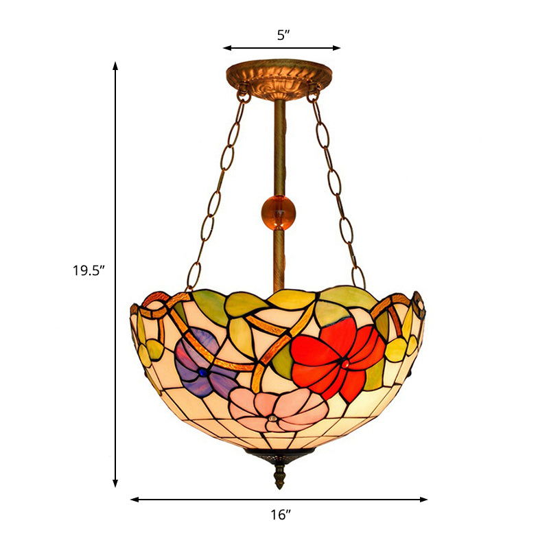 Blossom Tiffany Antique Stained Glass Ceiling Fixture - Inverted Semi Flush Mount Light With