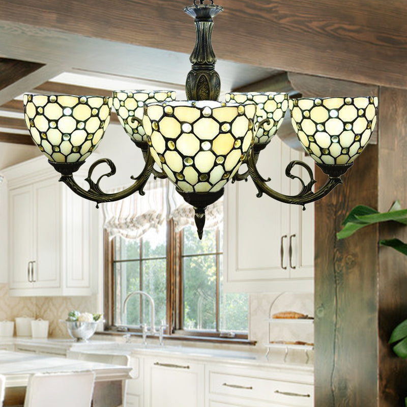 Beaded Glass Metal Chandelier - Traditional Hanging Light For Living Room Beige/Orange Beige