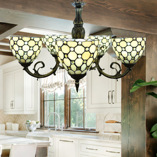 Beaded Glass Metal Chandelier - Traditional Hanging Light For Living Room Beige/Orange Beige