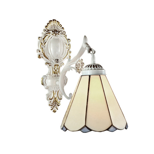 Traditional Conical Wall Sconce Light In White Finish For Bedroom