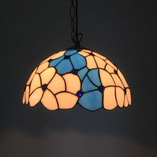 Baroque Blue-White Hand Cut Glass Pendant Lamp - Elegant Ceiling Hanging Light For Dining Room