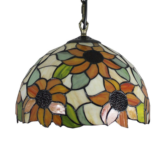 Tiffany Ceiling Pendant Lamp – Sunflower Orange Glass Shade 1 Bulb For Living Room Hanging