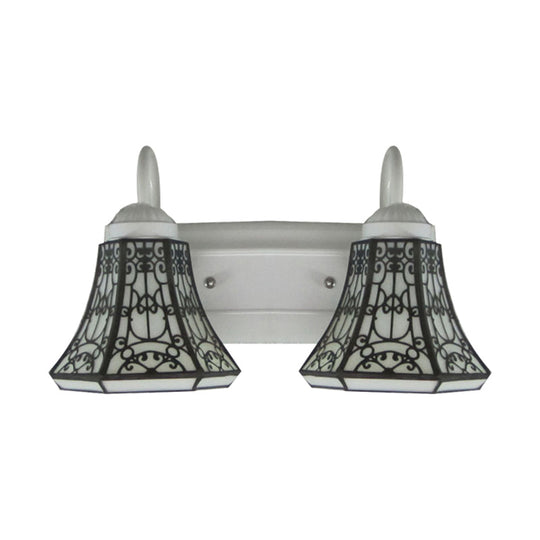 Tiffany Flared White Glass Sconce Light - 2 Heads Wall Mount Ideal For Living Room