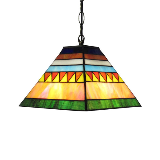Tiffany Geometric Stained Glass Ceiling Lamp - Single Light Pendant For Bedroom (Pink/Green)