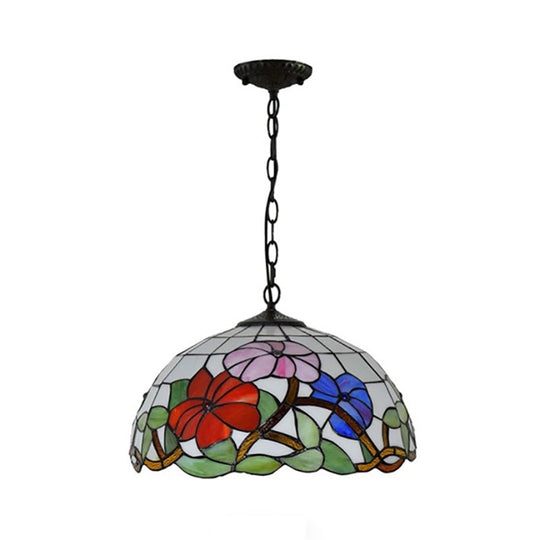 Floral Tiffany Stained Glass Suspension Light - Black Pendent Ceiling For Living Room