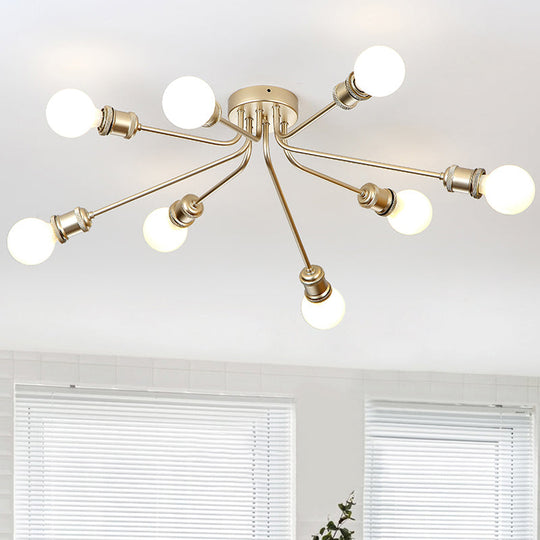 Sleek Linear Metallic Ceiling Lamp: Beautiful Semi-Flush Light For Kid’s Bedroom 8 / Gold