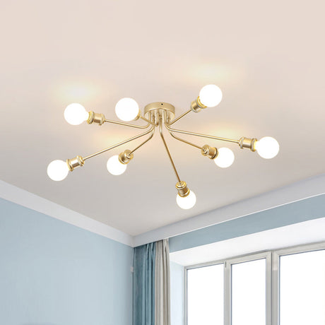 Sleek Linear Metallic Ceiling Lamp: Beautiful Semi-Flush Light For Kids Bedroom