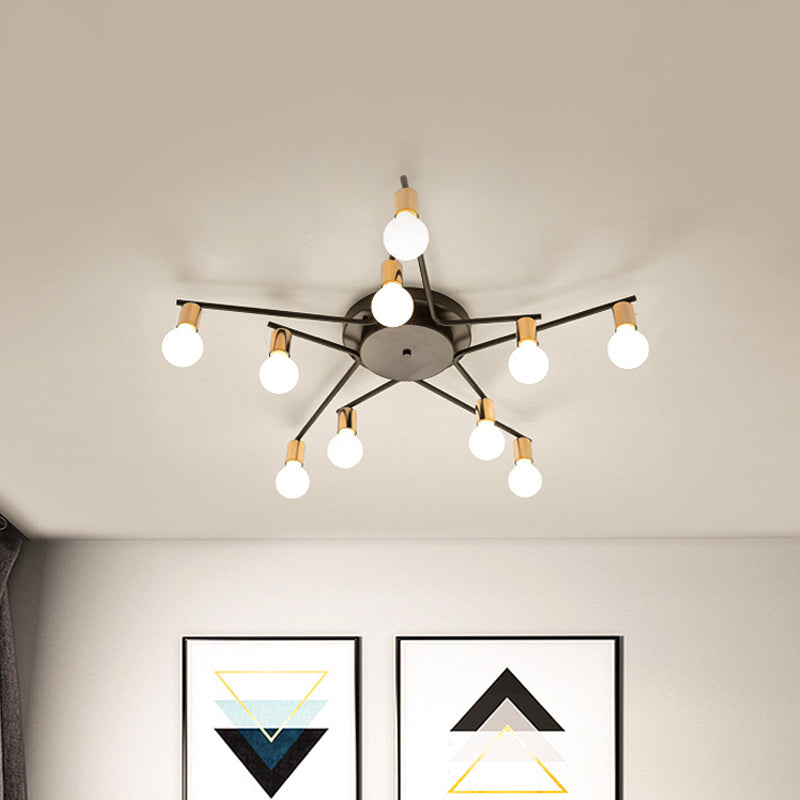 Metal Flush Mount Ceiling Lamp For Adult Bedroom & Living Room - Long Arm Design Romantic Lighting