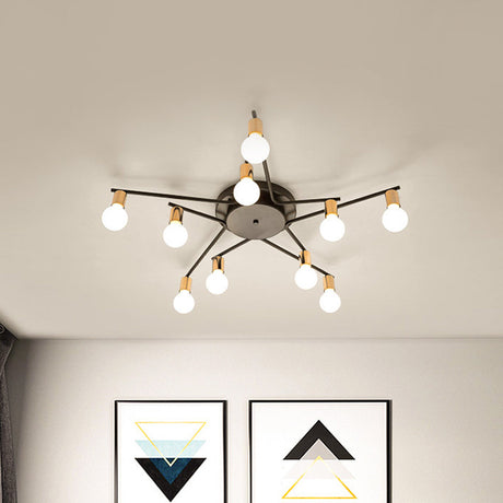Metal Flush Mount Ceiling Lamp For Adult Bedroom & Living Room - Long Arm Design Romantic Lighting
