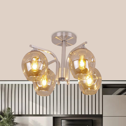 Contemporary 4 - Head Bud Shade Ceiling Light - Perfect For Dining Room Or Bedroom Amber