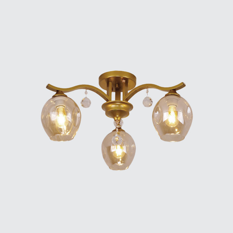 Modern Smoke Glass Bud Semi Ceiling Mount Light For Restaurants & Hotels - 3 - Light Crystal Lamp
