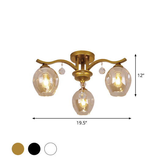 Modern Smoke Glass Bud Semi Ceiling Mount Light For Restaurants & Hotels - 3 - Light Crystal Lamp