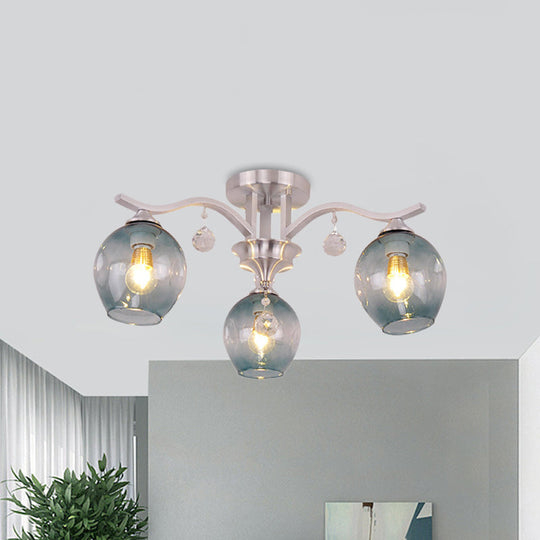 Modern Smoke Glass Bud Semi Ceiling Mount Light For Restaurants & Hotels - 3 - Light Crystal Lamp