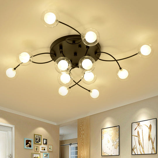 Romantic Twist Arm Black Ceiling Light: Multi - Head Semi Flushmount For Living Room
