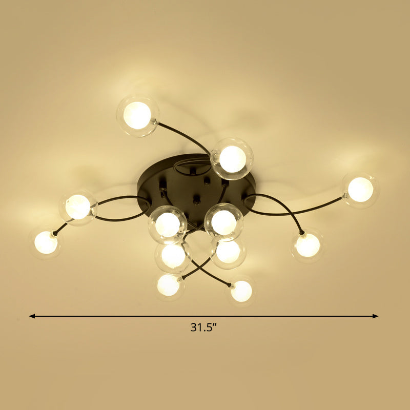 Romantic Twist Arm Black Ceiling Light: Multi - Head Semi Flushmount For Living Room