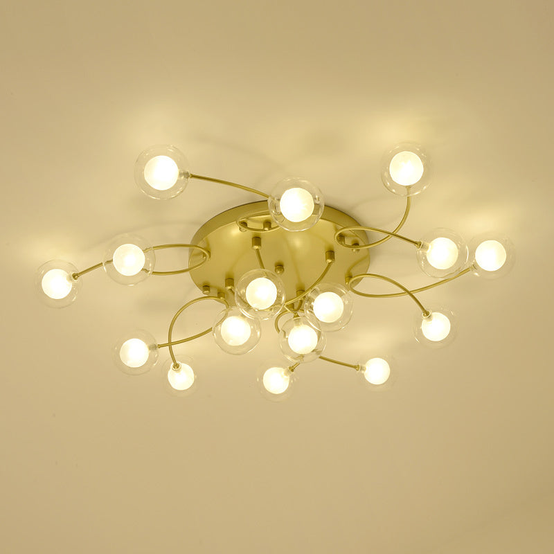 Gold Romantic Metallic Ceiling Light For Living Room Villa - Multi - Head Semi Flush Mount