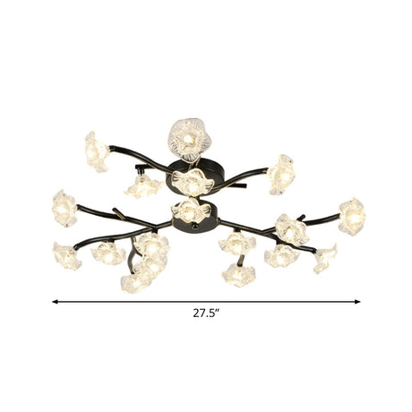 Modern Metal Flower Semi Flush Mount Ceiling Light In Black For Living Room