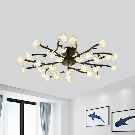 Modern Metal Flower Semi Flush Mount Ceiling Light In Black For Living Room
