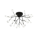 Modern Black Twig Ceiling Light With Round Flower Design - Creative Metallic Semi Flush For Cafes