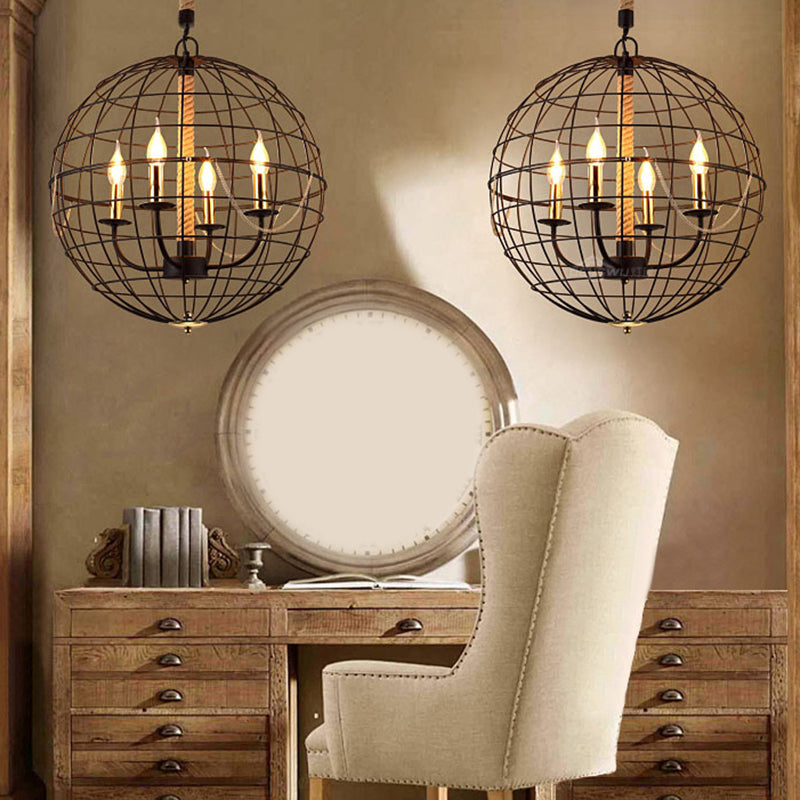 Vintage Golden Iron Hanging Lamp With Globe Shape - 3/4/6 Lights Stylish Dining Room Ceiling Fixture