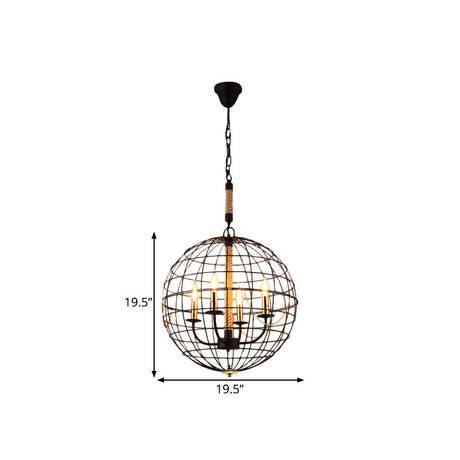 Vintage Globe Hanging Lamp With 3/4/6 Lights & Golden Iron Frame For Dining Room