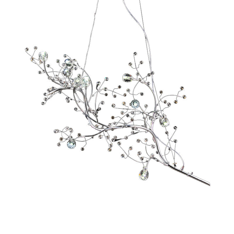Situla - Metallic Thin Branch Chandelier With Crystal Bead 10 Lights Romantic Suspension Light For
