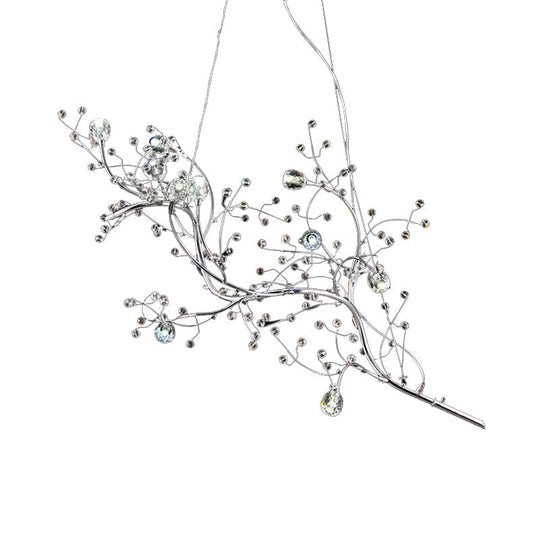 Situla - Metallic Thin Branch Chandelier With Crystal Bead 10 Lights Romantic Suspension Light For