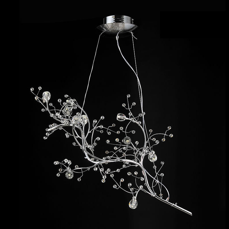 Situla - Metallic Thin Branch Chandelier With Crystal Bead 10 Lights Romantic Suspension Light For