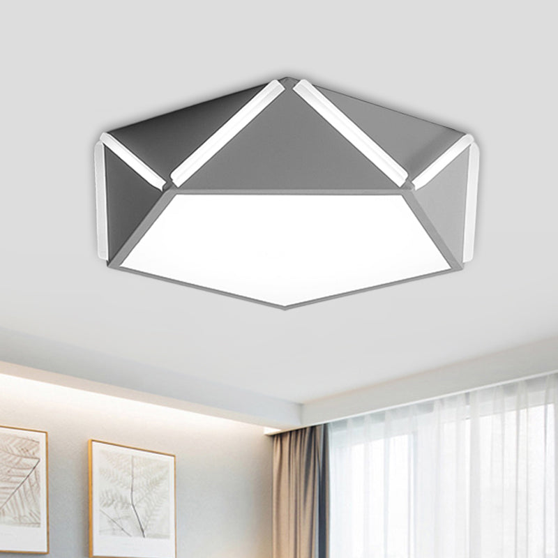 Pentagonal Flushmount Led Ceiling Lamp For Childs Bedroom - Modern Acrylic Metal Design Grey / 16