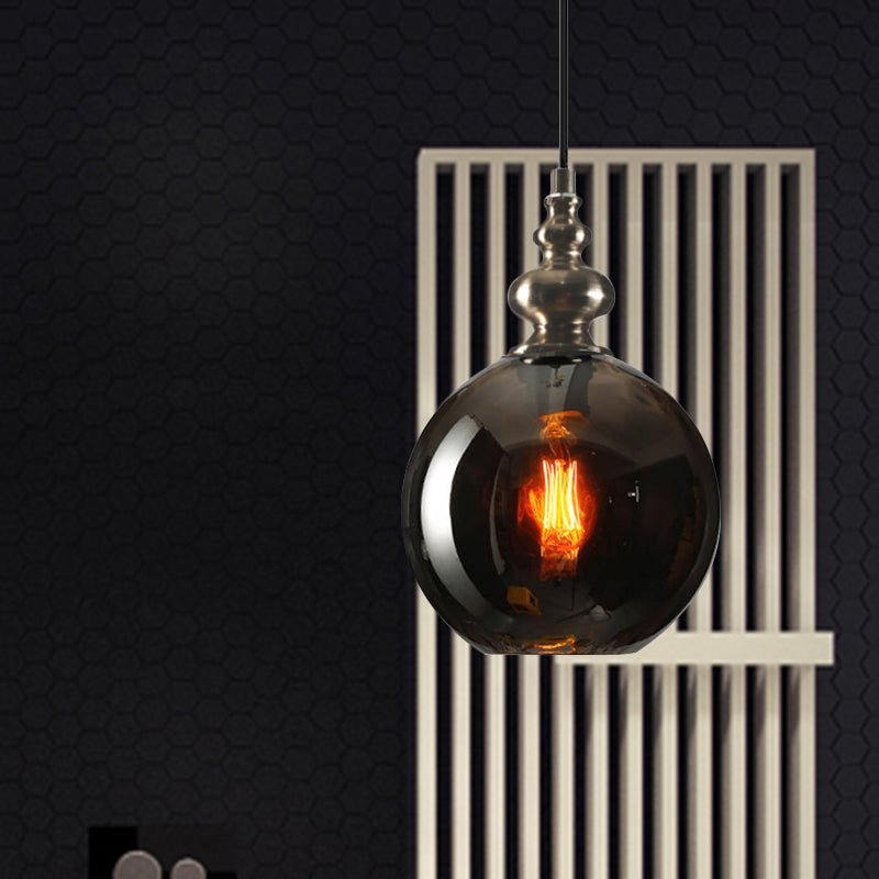 Industrial Grey/Clear/Amber Dimpled Glass Pendant Light With Single Bulb