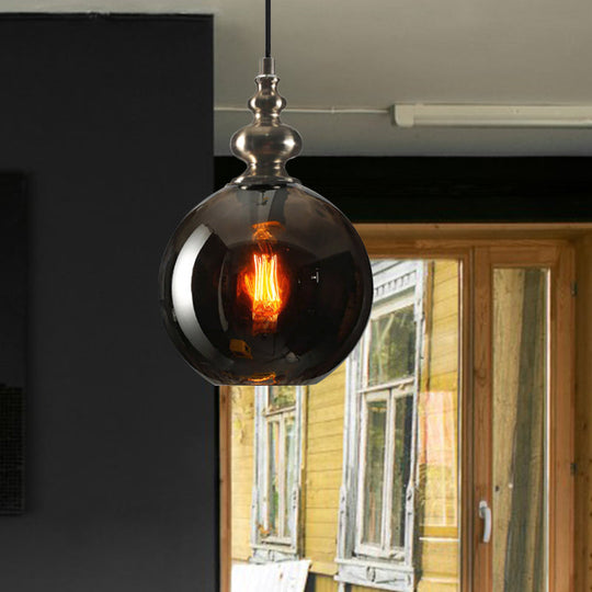 Industrial Grey/Clear/Amber Dimpled Glass Pendant Light With Single Bulb