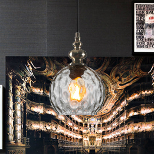 Industrial Grey/Clear/Amber Dimpled Glass Pendant Light With Single Bulb