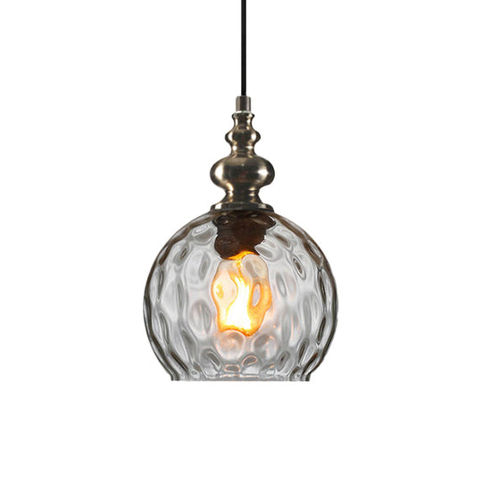 Industrial Grey/Clear/Amber Dimpled Glass Pendant Light With Single Bulb