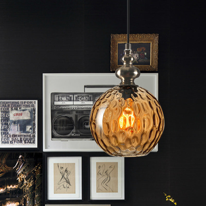 Industrial Grey/Clear/Amber Dimpled Glass Pendant Light With Single Bulb