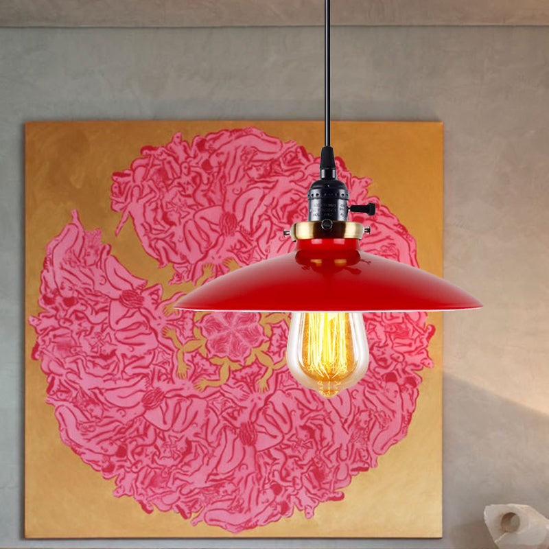 3-Pack Industrial Style Metal Pendant Light With Saucer Shade - Red Hanging For Restaurants