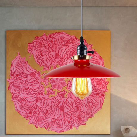3-Pack Industrial Style Metal Pendant Lights - Saucer Shade Red Hanging Light Restaurant Quality