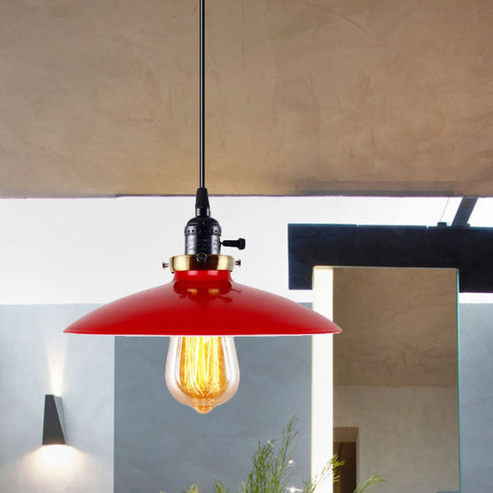 3-Pack Industrial Style Metal Pendant Light With Saucer Shade - Red Hanging For Restaurants