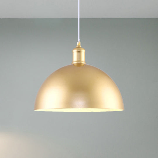 Vintage Industrial Metallic Golden Pendant Lamp 12/16 Inch Width Dome Shade 1 Bulb Gold / 12’