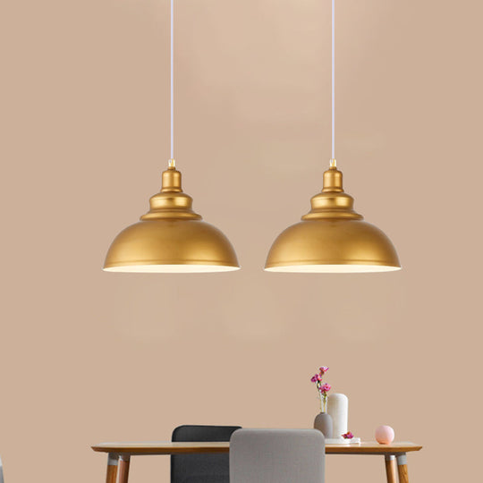 Mid-Century Gold Finish Metal Ceiling Pendant Light - 1 Head With Adjustable Cord 3 Sizes