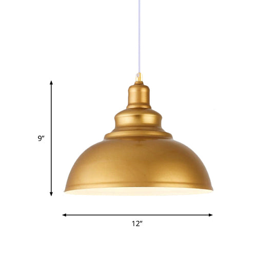 Mid-Century Metal Domed Pendant Ceiling Light With Adjustable Cord - Gold Finish 1 Head Ideal For