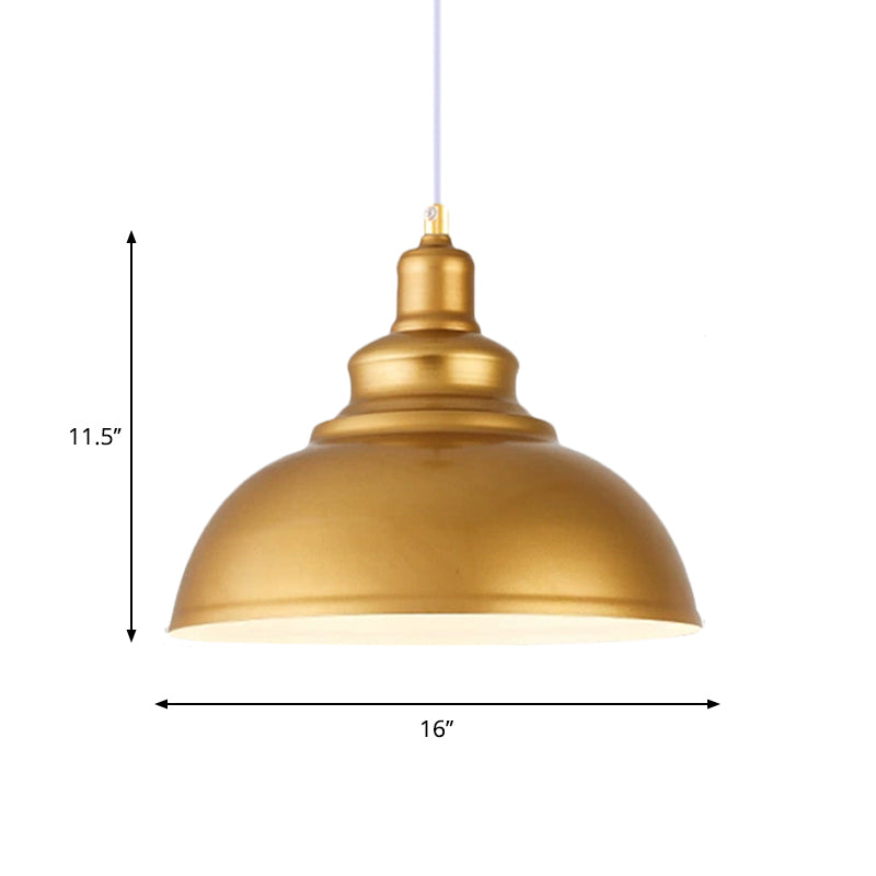Mid-Century Gold Finish Metal Ceiling Pendant Light - 1 Head With Adjustable Cord 3 Sizes