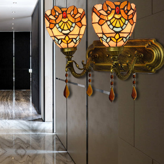 Victorian Inspired Stained Glass Wall Lamp With Agate Accent For Bookstores - 2 Lights By Tiffany