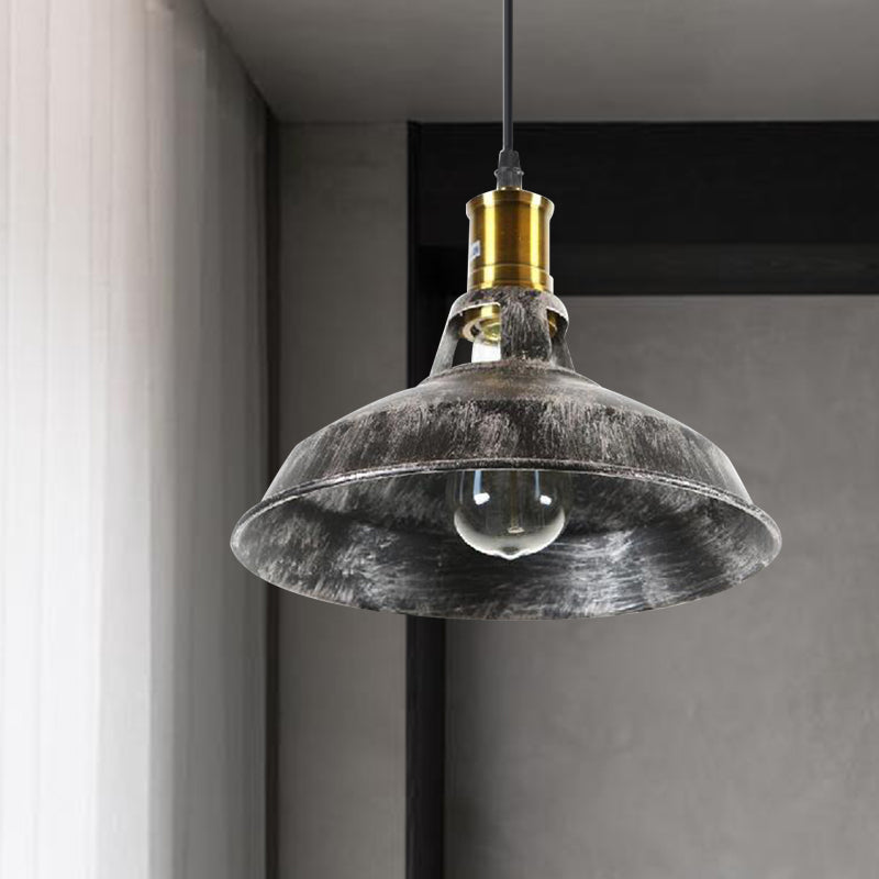 Rustic Barn Pendant Light - 1 Wrought Iron Ceiling Fixture | Aged Silver Dining Room Décor